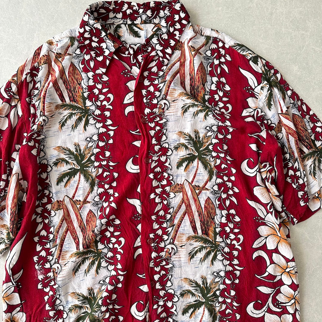 総柄アロハシャツ レッド L 古着 メンズ – GARATOIRO