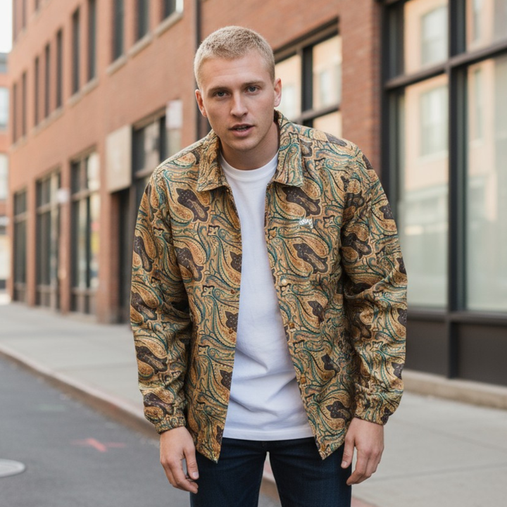 【STUSSY】ペイズリー柄グラフィックジャケット 総柄 L 古着 メンズ