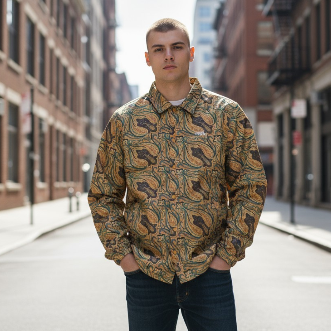 【STUSSY】ペイズリー柄グラフィックジャケット 総柄 L 古着 メンズ