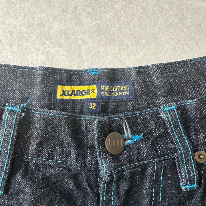 【XLARGE】ロゴプリントショートデニムパンツ ブルー 32 古着 メンズ