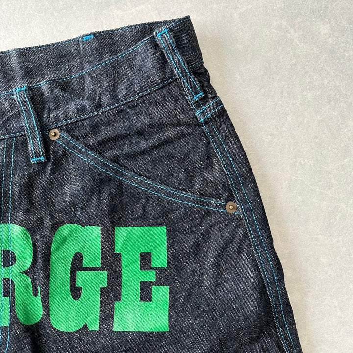 【XLARGE】ロゴプリントショートデニムパンツ ブルー 32 古着 メンズ