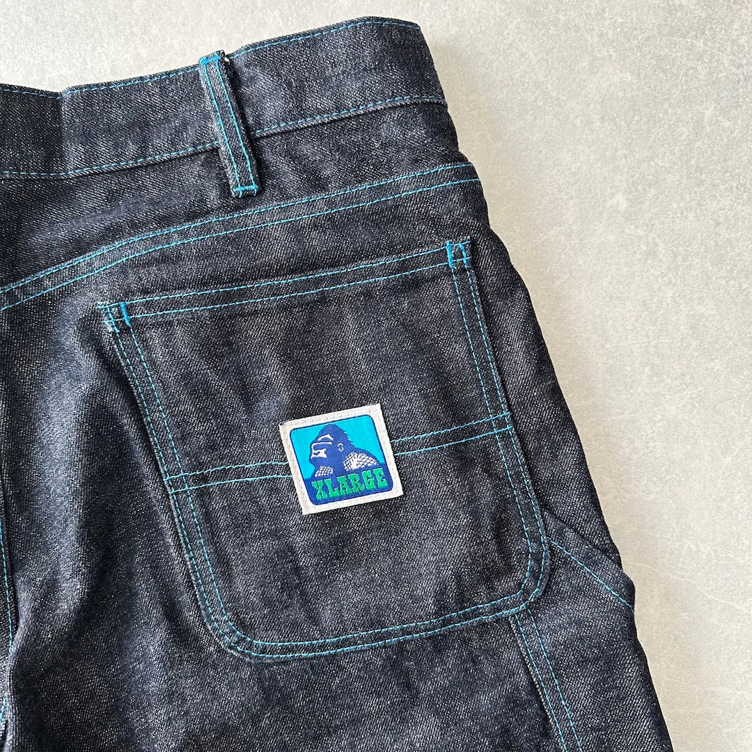【XLARGE】ロゴプリントショートデニムパンツ ブルー 32 古着 メンズ