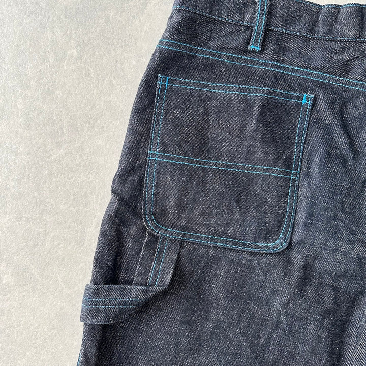 【XLARGE】ロゴプリントショートデニムパンツ ブルー 32 古着 メンズ