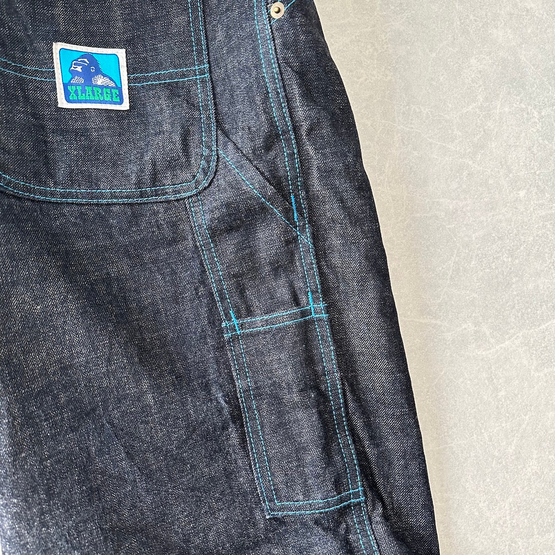 【XLARGE】ロゴプリントショートデニムパンツ ブルー 32 古着 メンズ