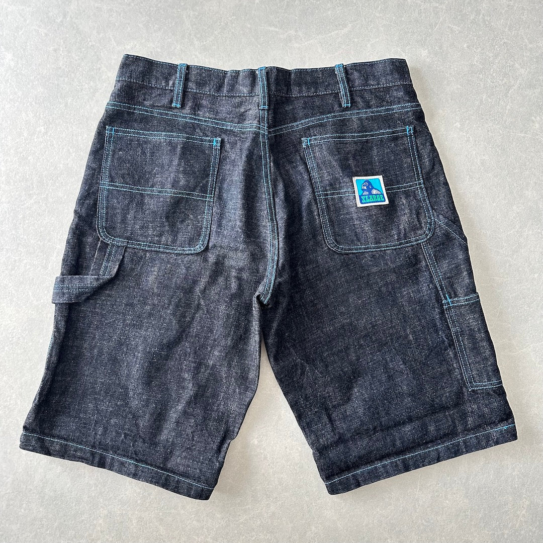 【XLARGE】ロゴプリントショートデニムパンツ ブルー 32 古着 メンズ
