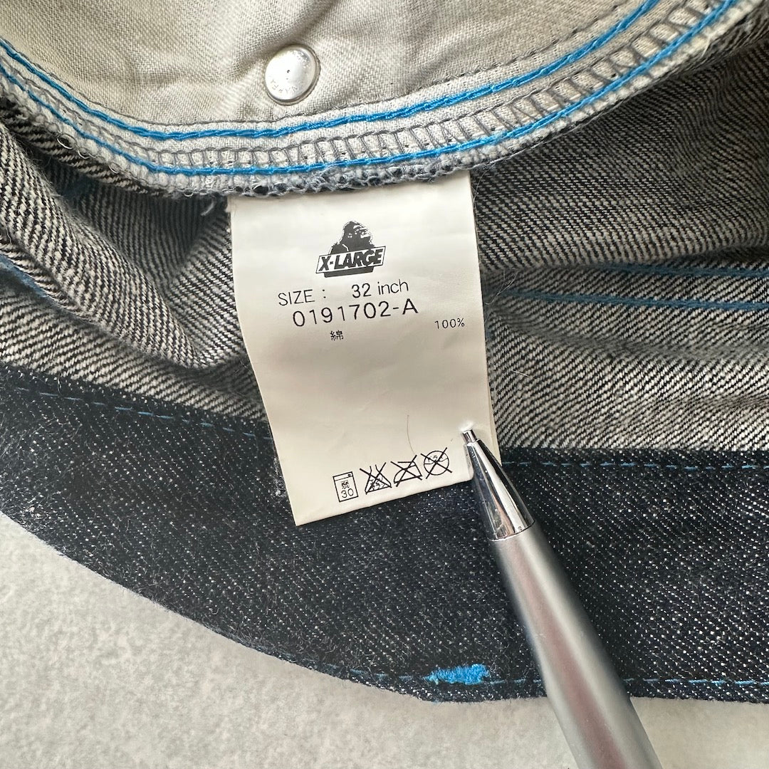 【XLARGE】ロゴプリントショートデニムパンツ ブルー 32 古着 メンズ