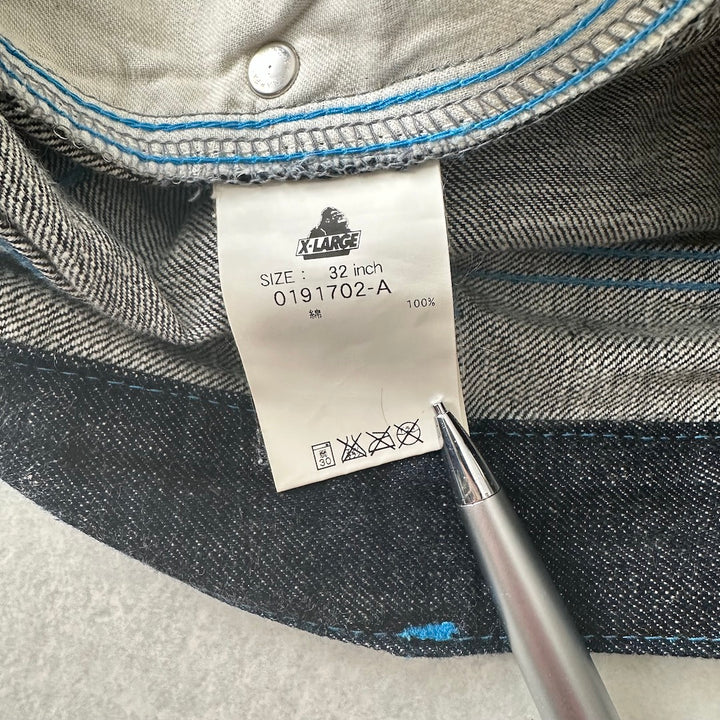 【XLARGE】ロゴプリントショートデニムパンツ ブルー 32 古着 メンズ