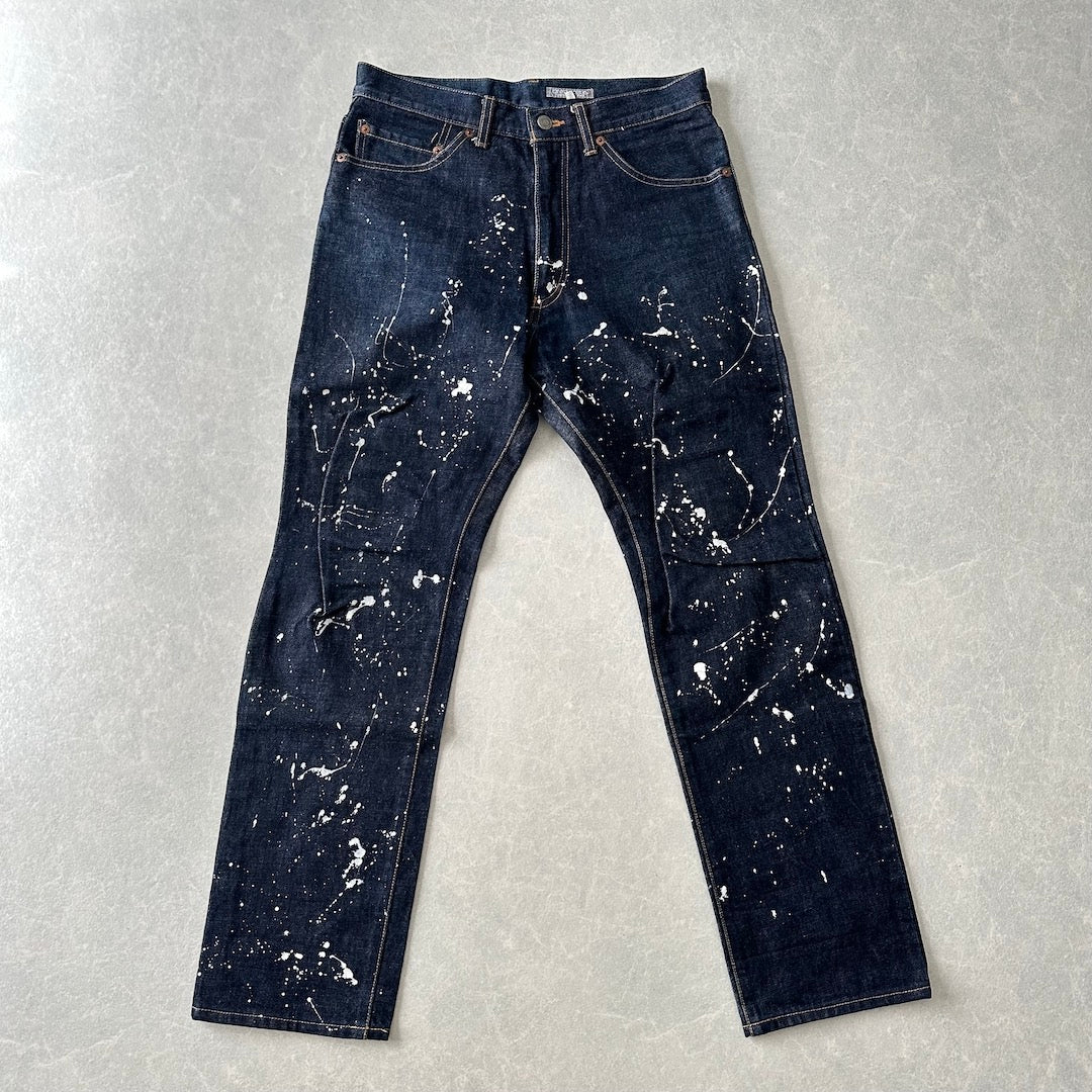 【UNITED ARROWS】ペンキプリントストレートデニム ブルー 30 古着 メンズ