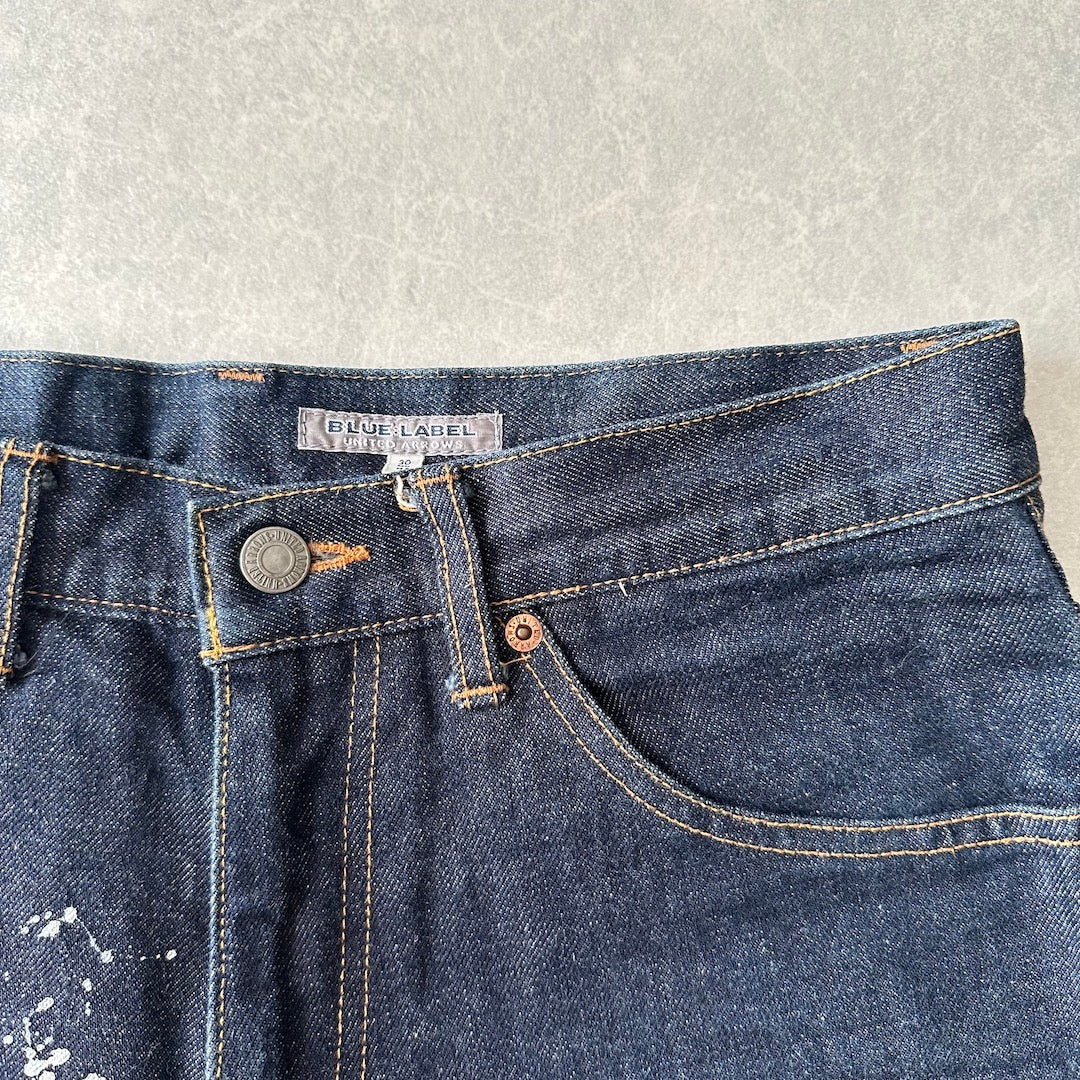 【UNITED ARROWS】ペンキプリントストレートデニム ブルー 30 古着 メンズ