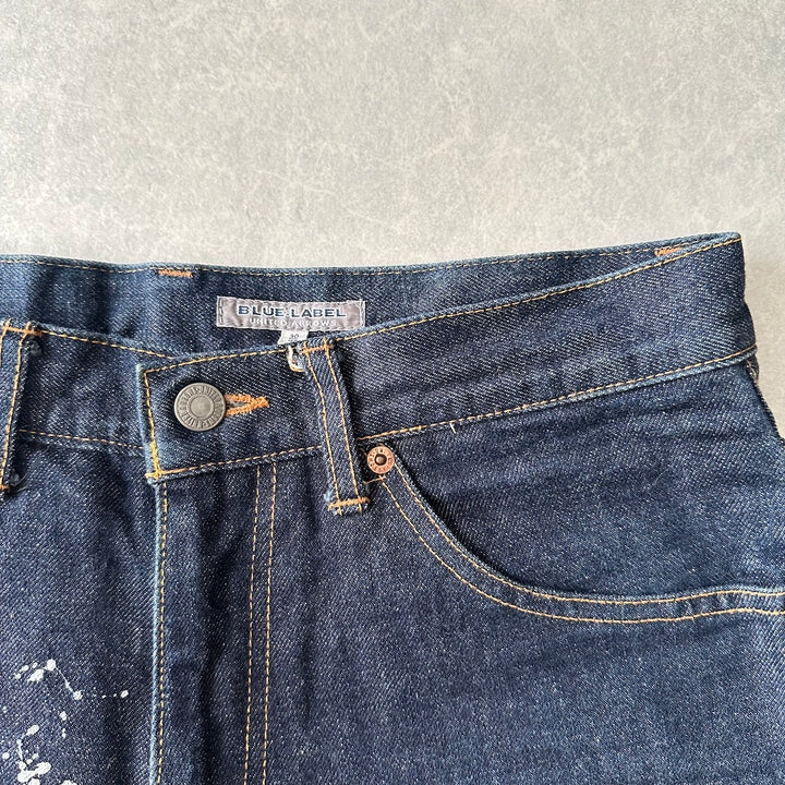 【UNITED ARROWS】ペンキプリントストレートデニム ブルー 30 古着 メンズ