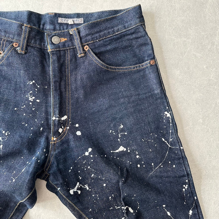 【UNITED ARROWS】ペンキプリントストレートデニム ブルー 30 古着 メンズ