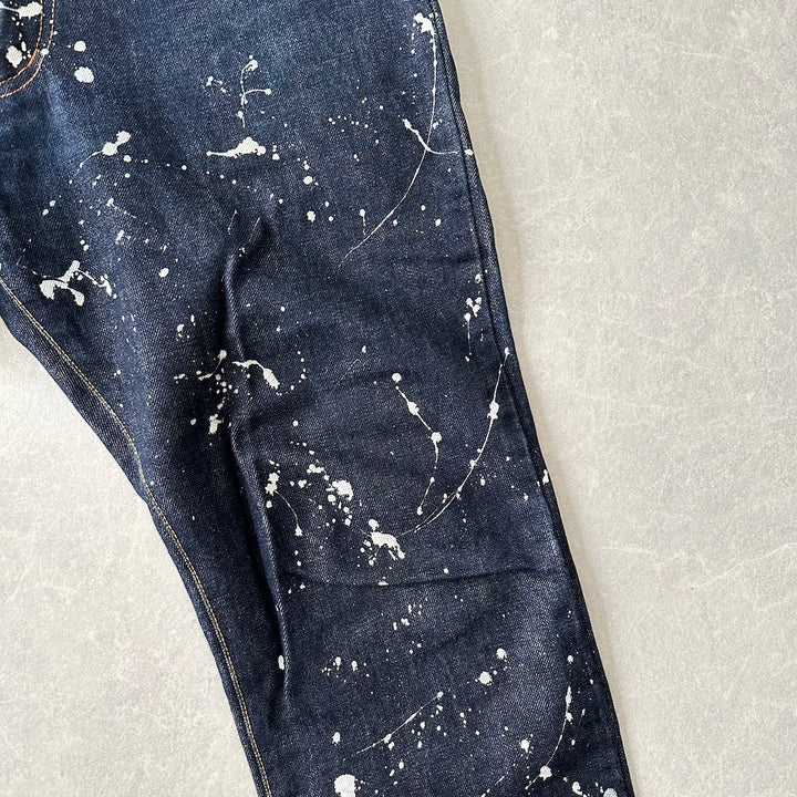 【UNITED ARROWS】ペンキプリントストレートデニム ブルー 30 古着 メンズ