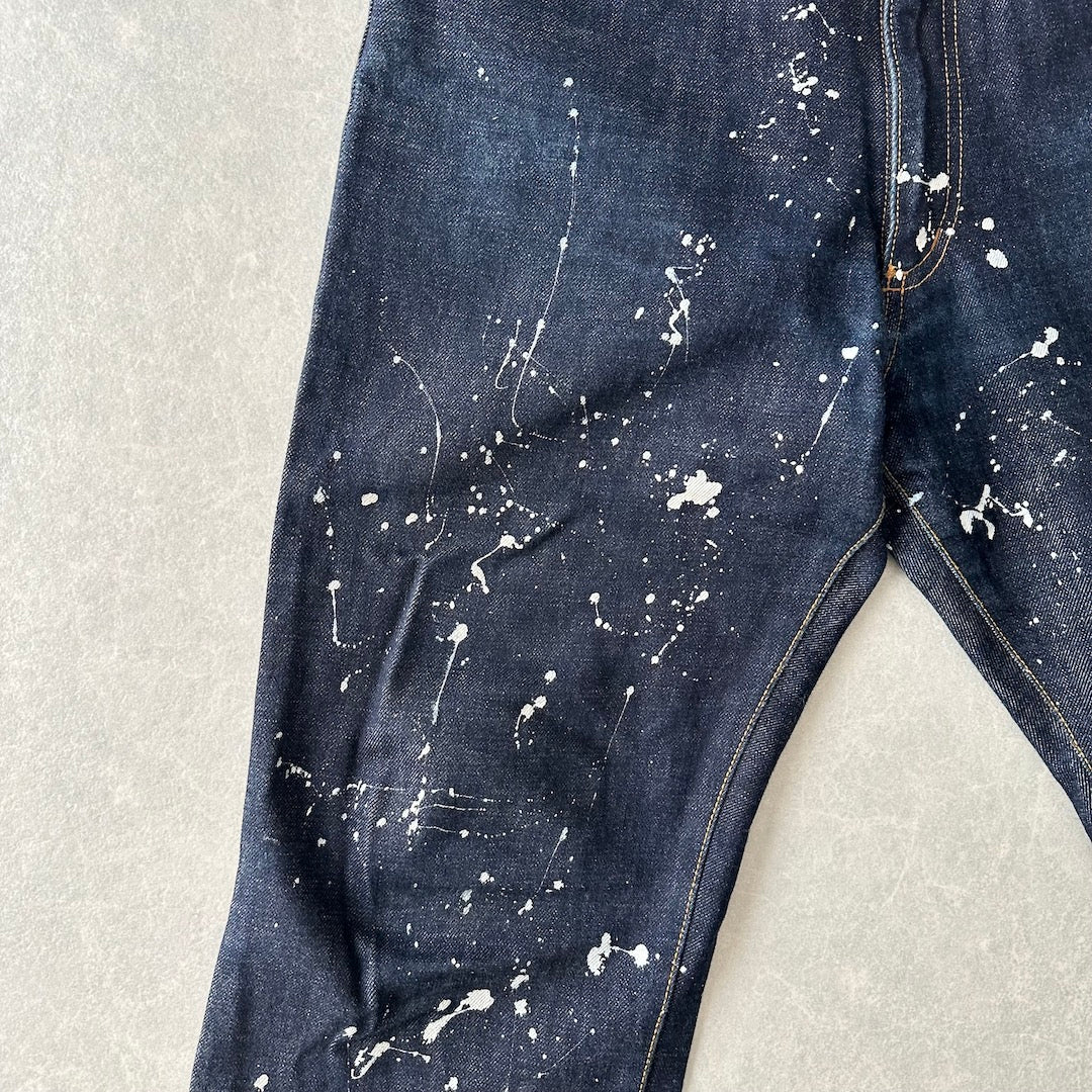 【UNITED ARROWS】ペンキプリントストレートデニム ブルー 30 古着 メンズ