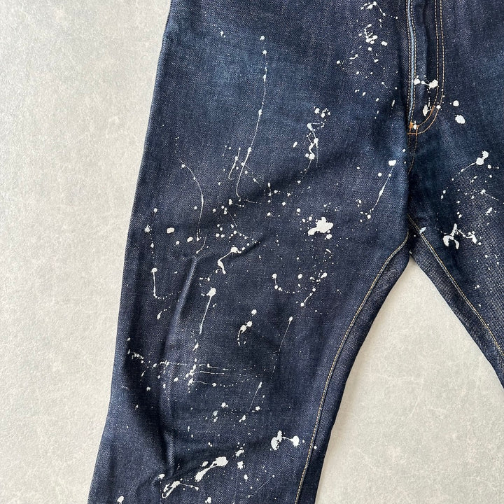 【UNITED ARROWS】ペンキプリントストレートデニム ブルー 30 古着 メンズ