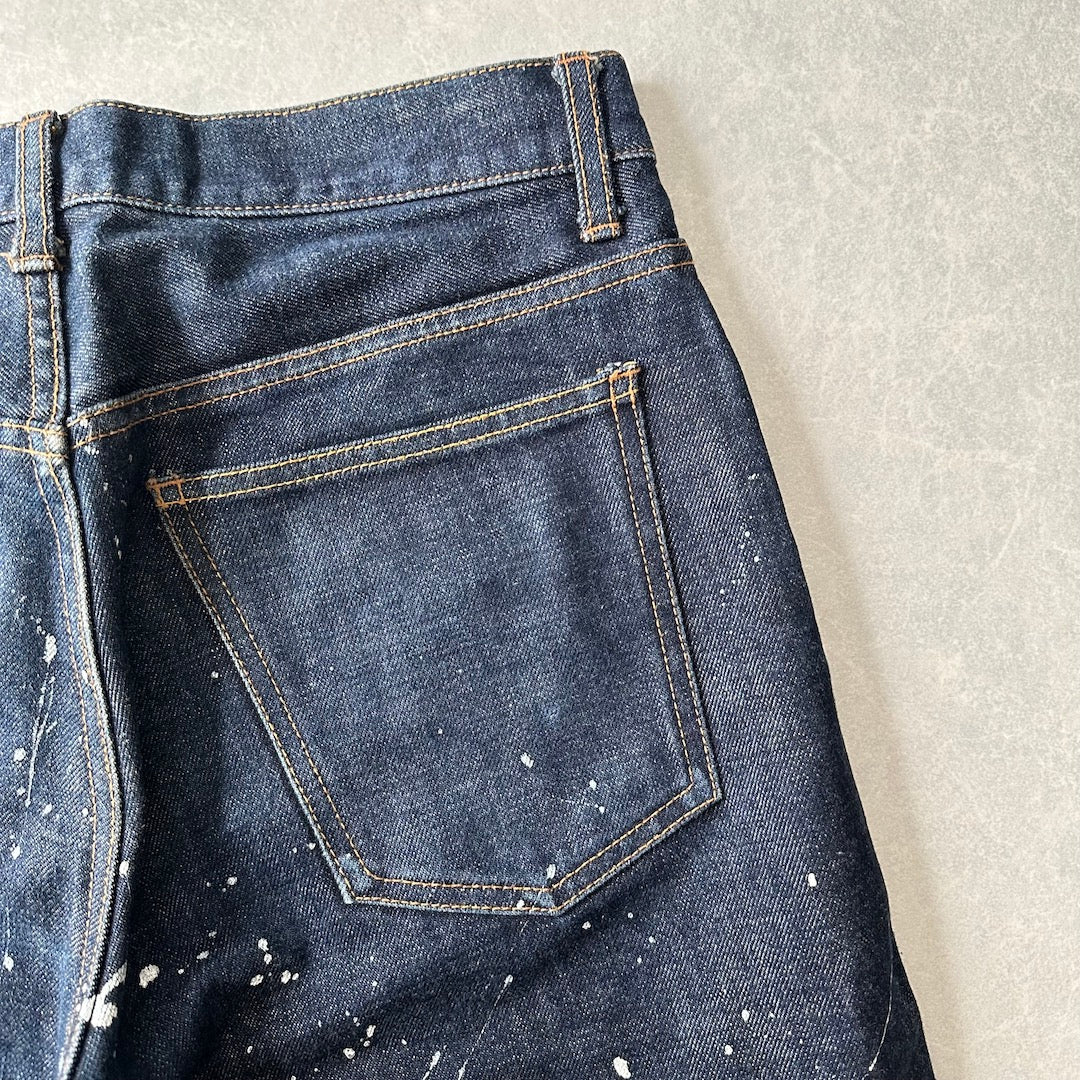 【UNITED ARROWS】ペンキプリントストレートデニム ブルー 30 古着 メンズ