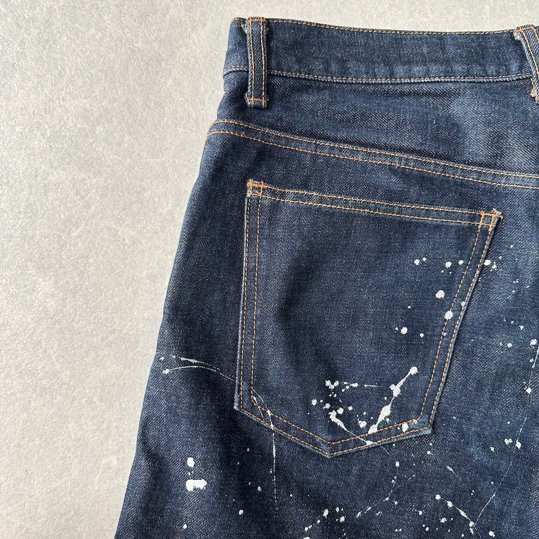【UNITED ARROWS】ペンキプリントストレートデニム ブルー 30 古着 メンズ