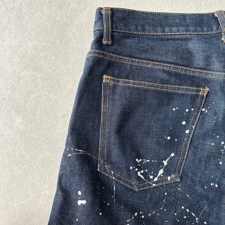 【UNITED ARROWS】ペンキプリントストレートデニム ブルー 30 古着 メンズ