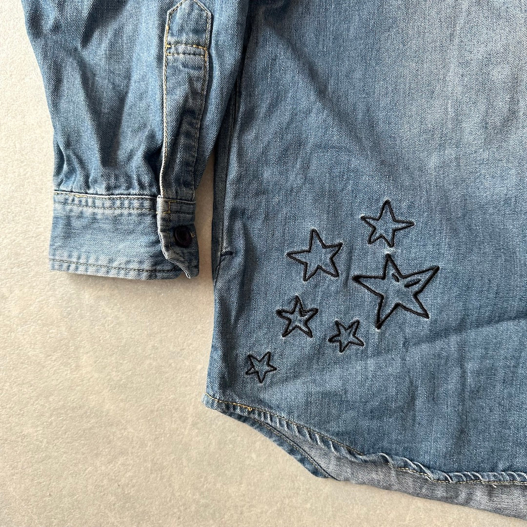 【WORLD WIDE LOVE!】ワッペン刺繍デニムシャツ ブルー 1 古着 メンズ