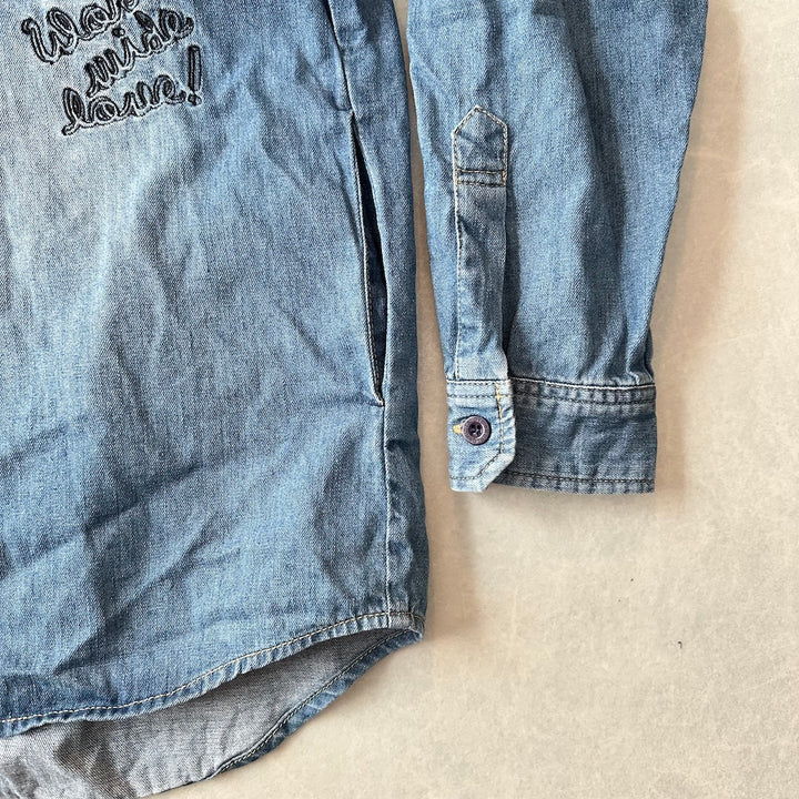 【WORLD WIDE LOVE!】ワッペン刺繍デニムシャツ ブルー 1 古着 メンズ