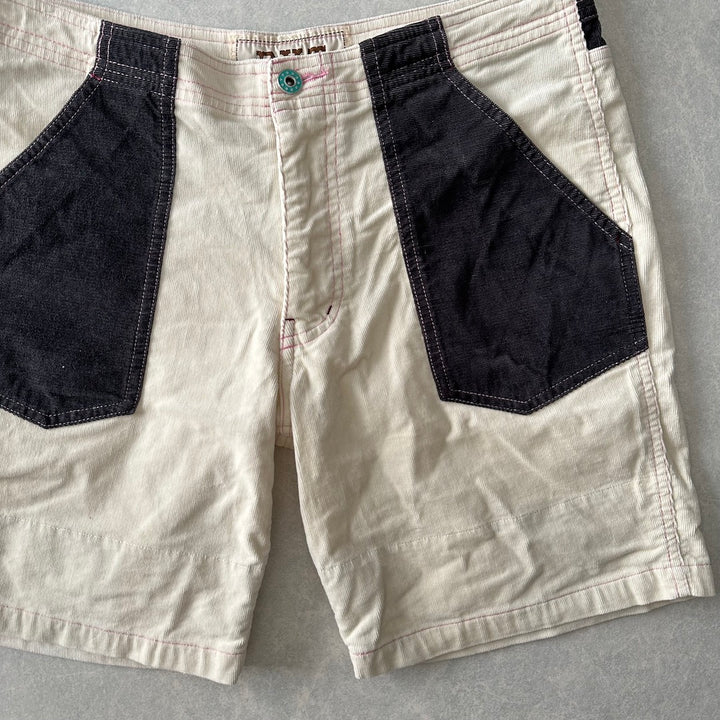 マルチカラーコーデュロイショートパンツ ホワイト L 古着 メンズ