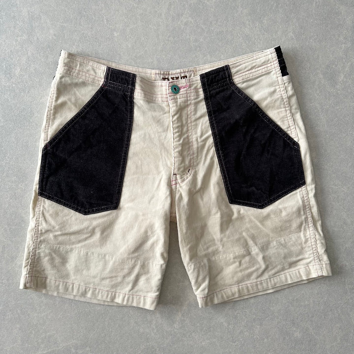 マルチカラーコーデュロイショートパンツ ホワイト L 古着 メンズ