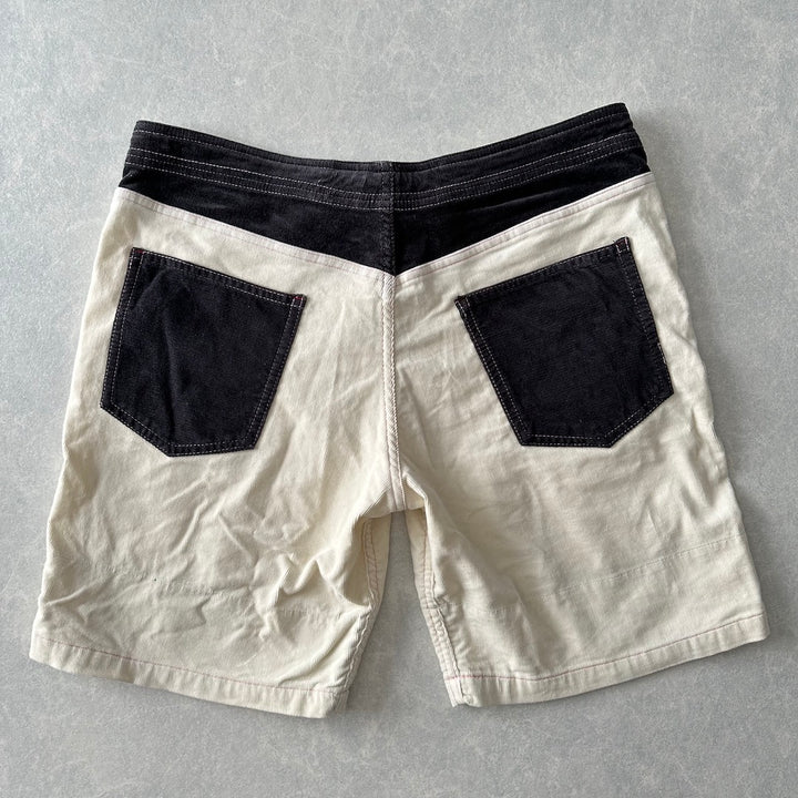 マルチカラーコーデュロイショートパンツ ホワイト L 古着 メンズ