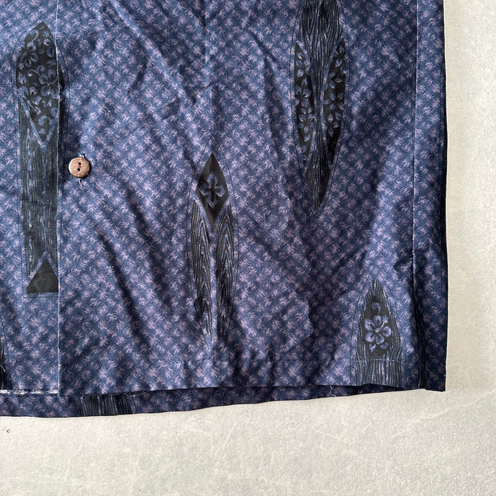 ヴィンテージ風ハワイアンサーフ柄半袖シャツ 総柄 S 古着 メンズ