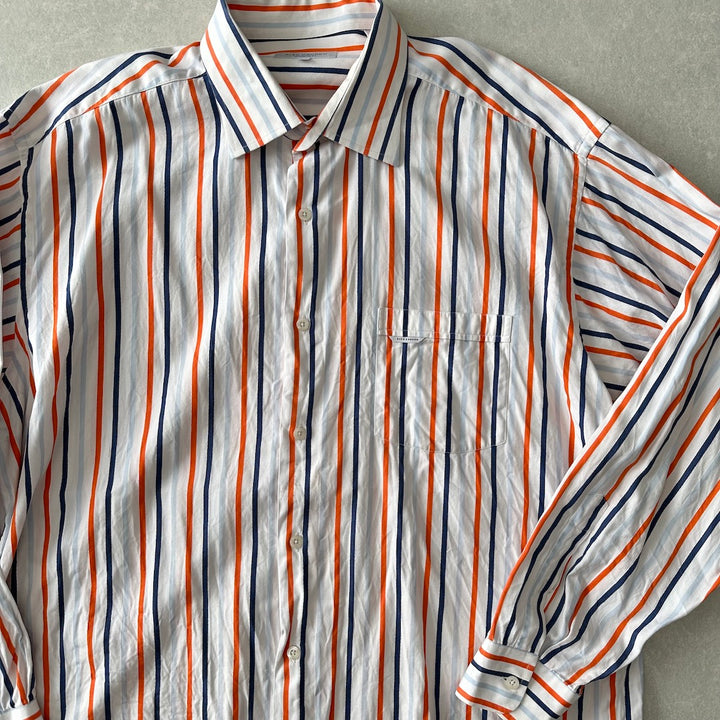 マルチストライプ柄シャツ ストライプ XXL 古着 メンズ