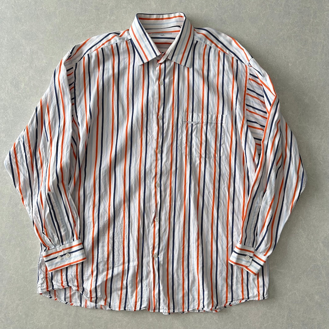 マルチストライプ柄シャツ ストライプ XXL 古着 メンズ