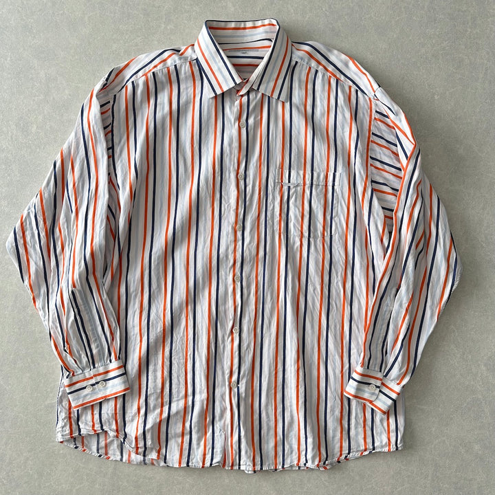 マルチストライプ柄シャツ ストライプ XXL 古着 メンズ