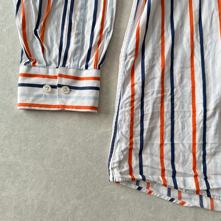 マルチストライプ柄シャツ ストライプ XXL 古着 メンズ