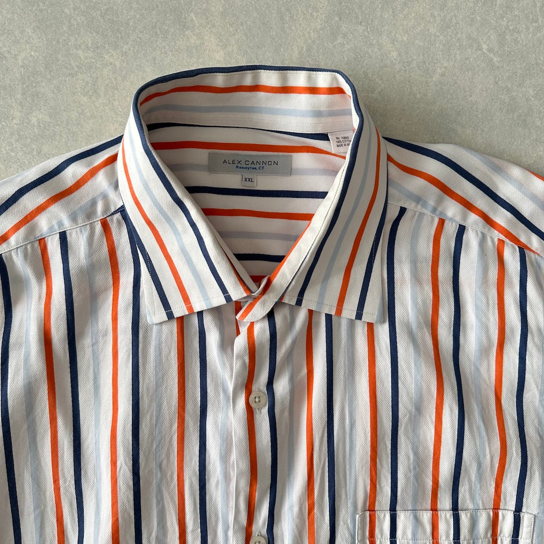 マルチストライプ柄シャツ ストライプ XXL 古着 メンズ