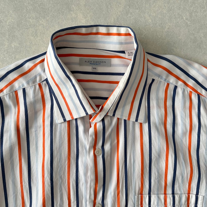 マルチストライプ柄シャツ ストライプ XXL 古着 メンズ
