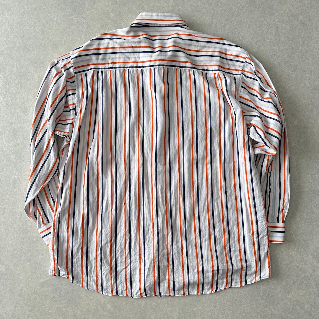 マルチストライプ柄シャツ ストライプ XXL 古着 メンズ