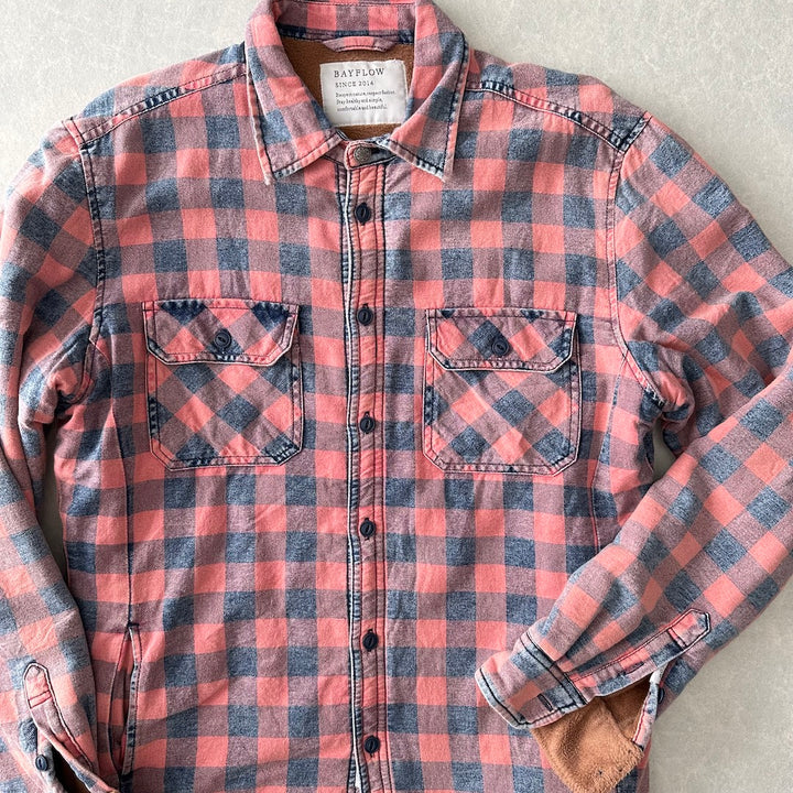 【BAYFLOW】ボアチェック柄シャツ チェック柄 L 古着 メンズ