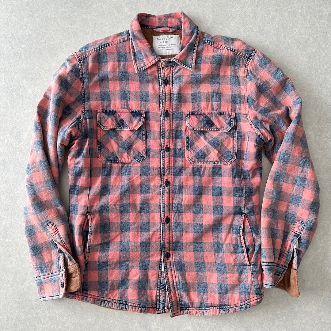 【BAYFLOW】ボアチェック柄シャツ チェック柄 L 古着 メンズ