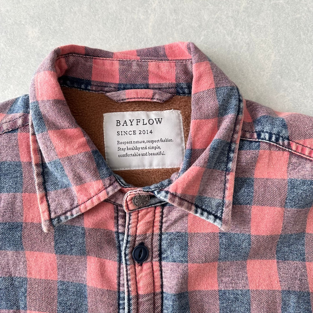 【BAYFLOW】ボアチェック柄シャツ チェック柄 L 古着 メンズ