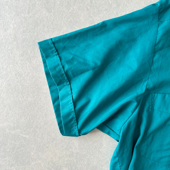 半袖開襟刺繍入りキューバシャツ グリーン 48 古着 メンズ