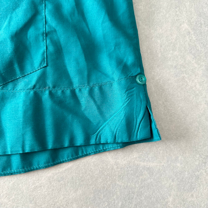 半袖開襟刺繍入りキューバシャツ グリーン 48 古着 メンズ