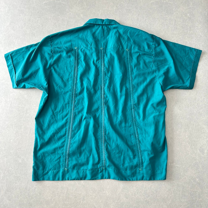 半袖開襟刺繍入りキューバシャツ グリーン 48 古着 メンズ