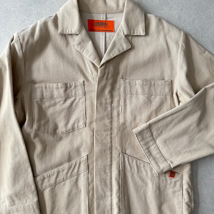 【UNIVERSAL OVERALL】コーデュロイロング丈コートカバーオール ベージュ F 古着 メンズ
