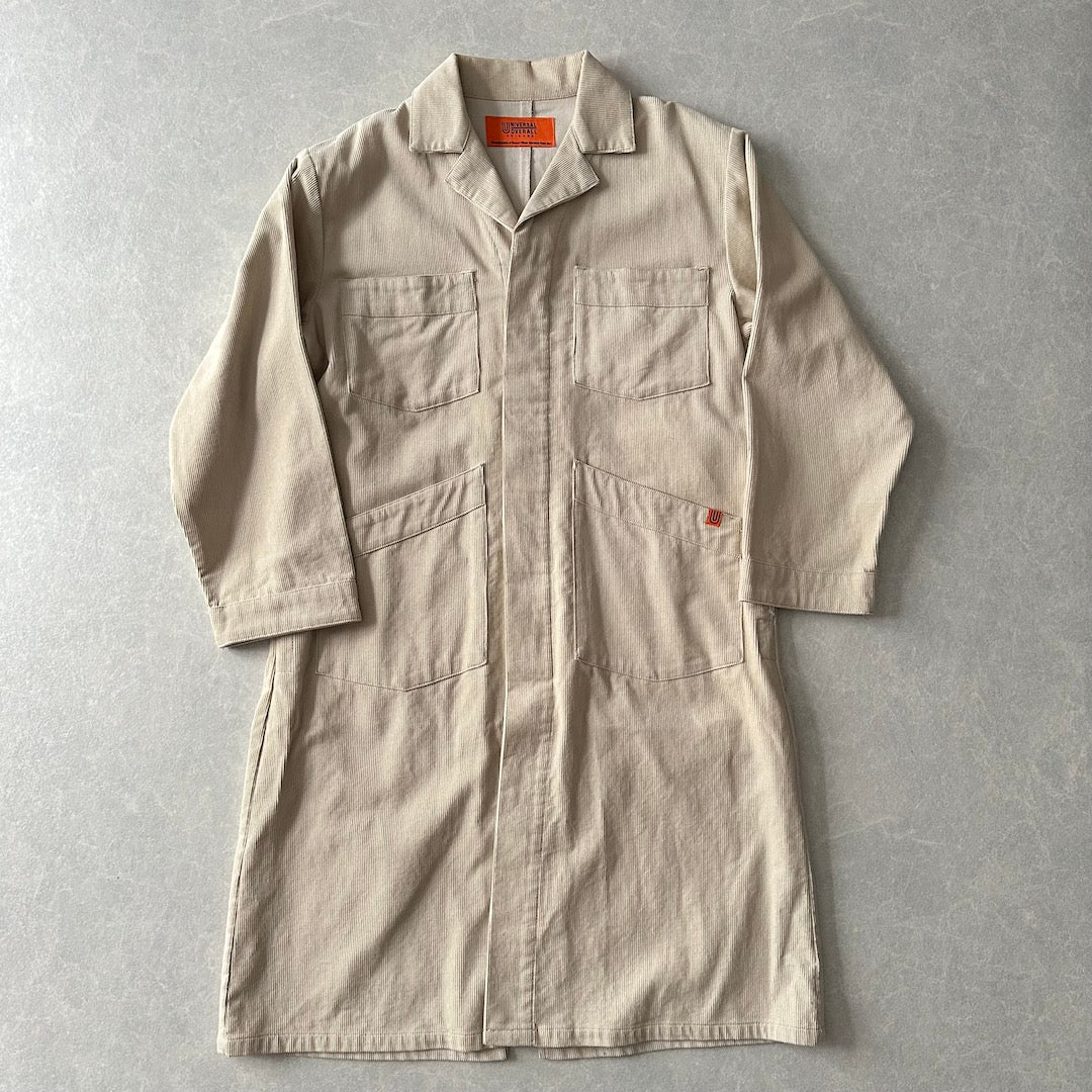 【UNIVERSAL OVERALL】コーデュロイロング丈コートカバーオール ベージュ F 古着 メンズ