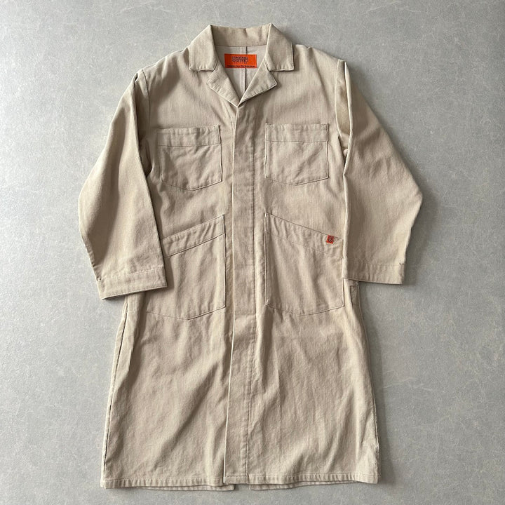 【UNIVERSAL OVERALL】コーデュロイロング丈コートカバーオール ベージュ F 古着 メンズ