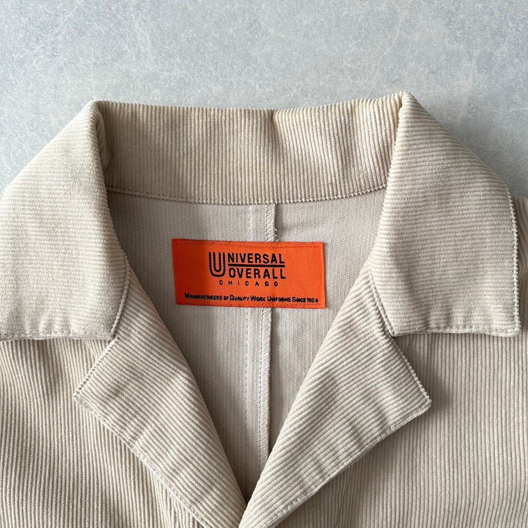 【UNIVERSAL OVERALL】コーデュロイロング丈コートカバーオール ベージュ F 古着 メンズ