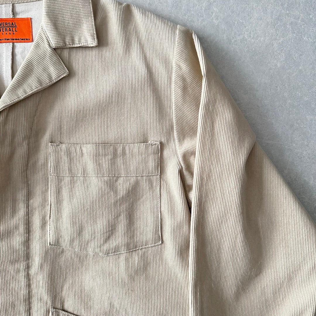 【UNIVERSAL OVERALL】コーデュロイロング丈コートカバーオール ベージュ F 古着 メンズ