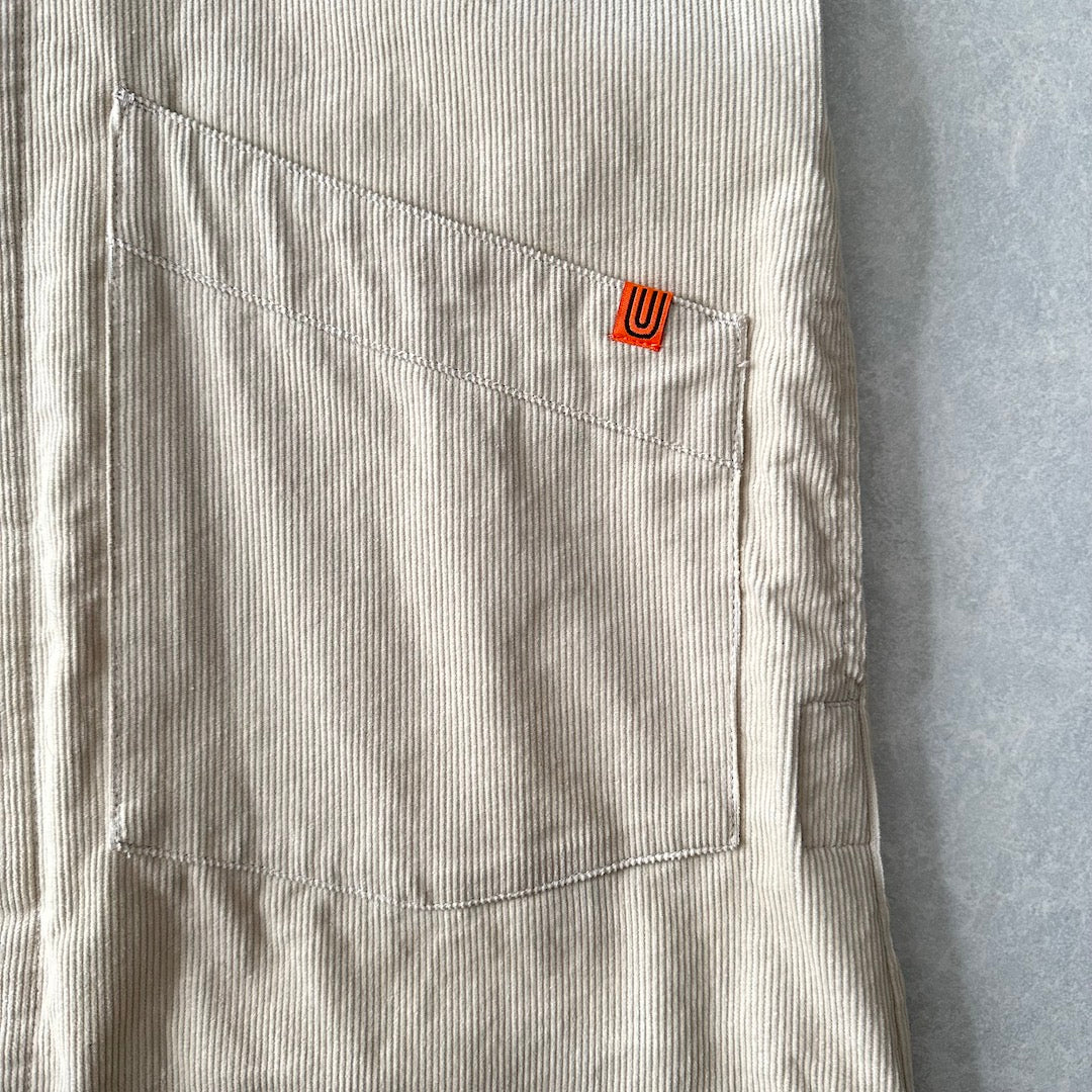 【UNIVERSAL OVERALL】コーデュロイロング丈コートカバーオール ベージュ F 古着 メンズ