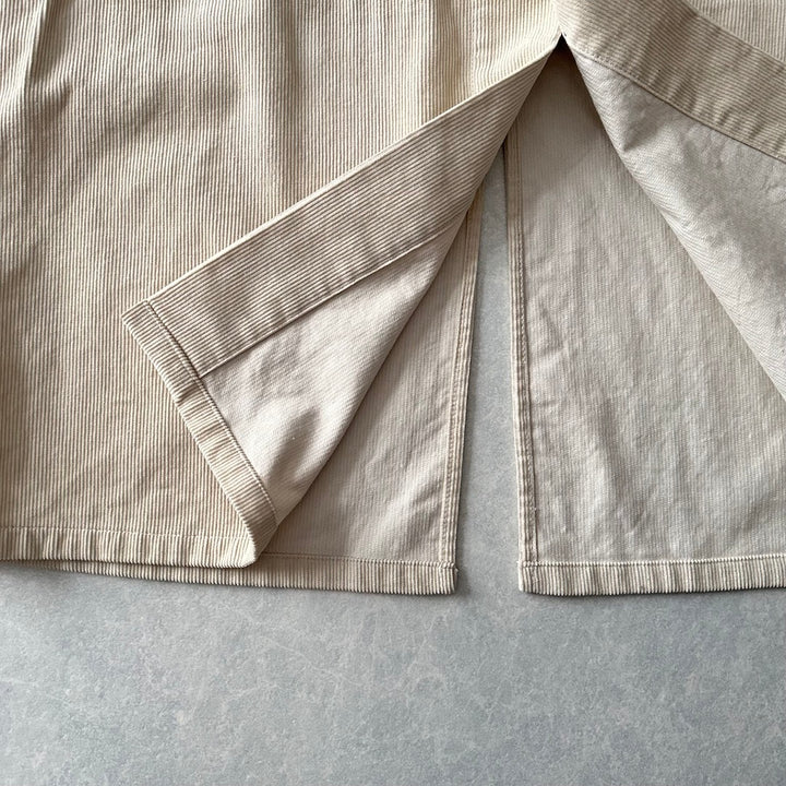 【UNIVERSAL OVERALL】コーデュロイロング丈コートカバーオール ベージュ F 古着 メンズ