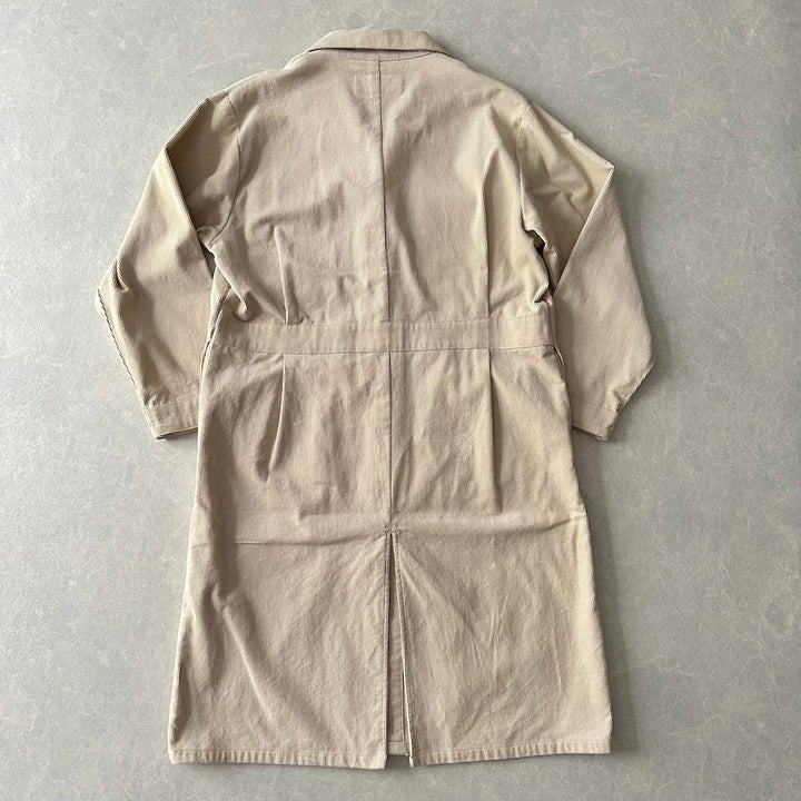 【UNIVERSAL OVERALL】コーデュロイロング丈コートカバーオール ベージュ F 古着 メンズ