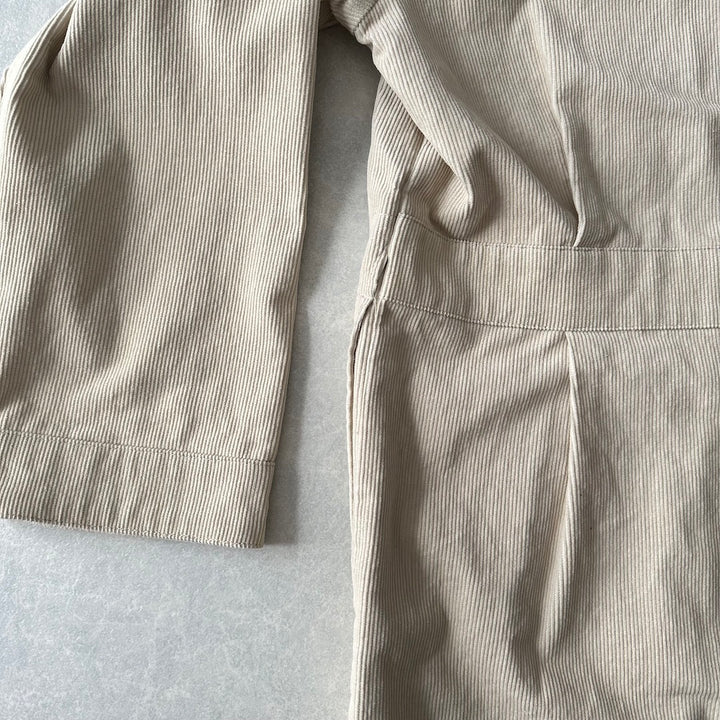 【UNIVERSAL OVERALL】コーデュロイロング丈コートカバーオール ベージュ F 古着 メンズ