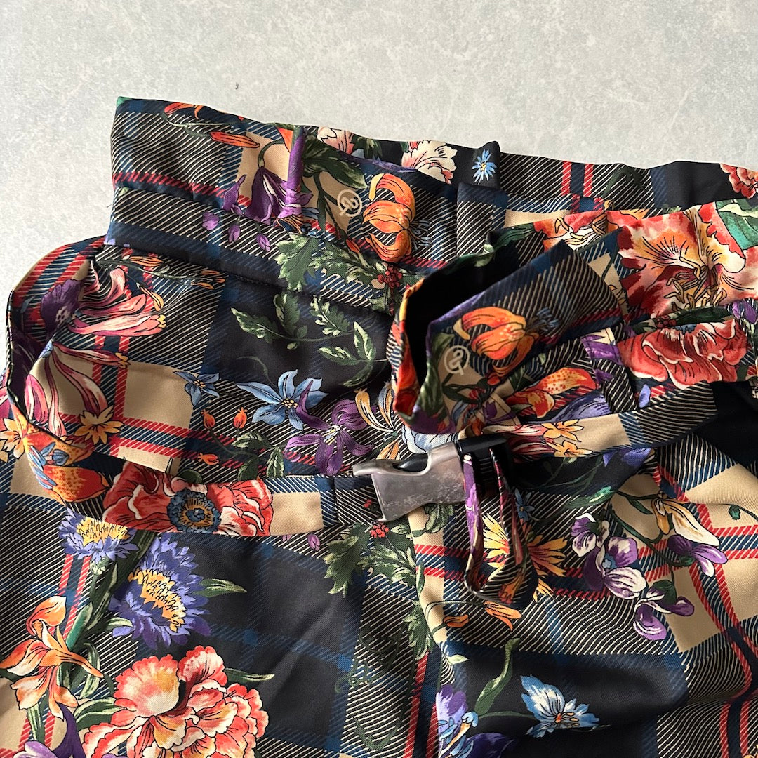 チェック花柄プリントワイドパンツ 総柄 M 古着 メンズ